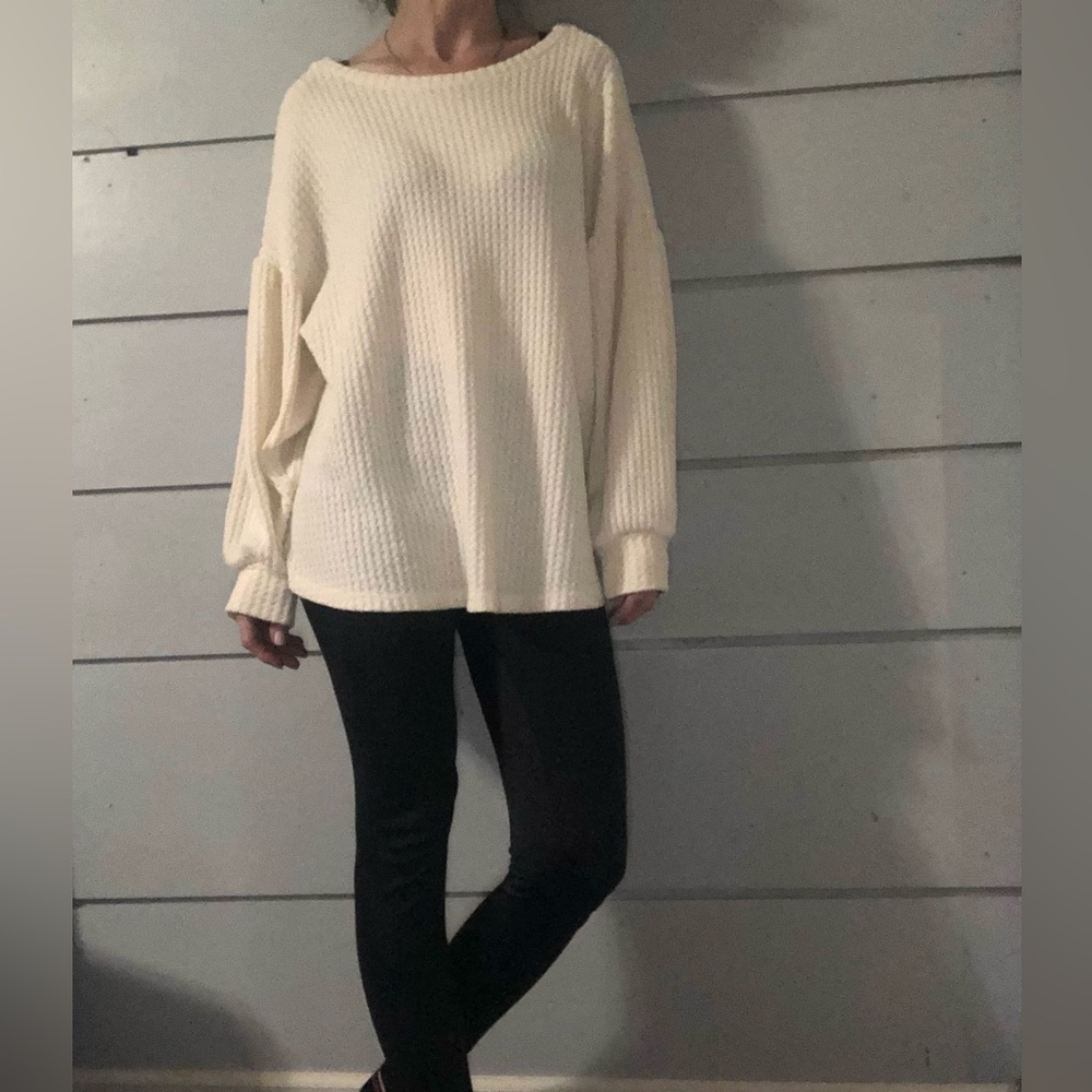Elle Rae waffle knit balloon sleeve sweater